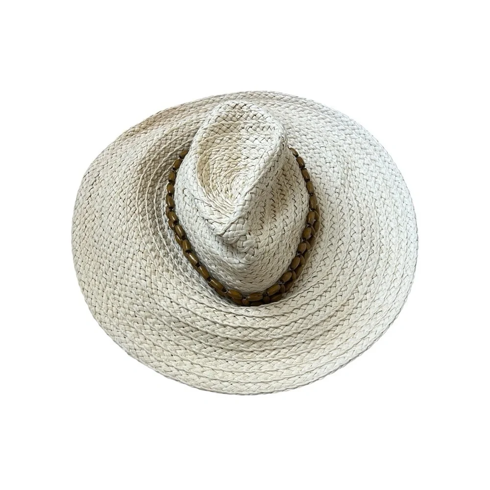 100% Paper Tortoise/Brown Beaded Design Beach Hat Floppy Size S/M